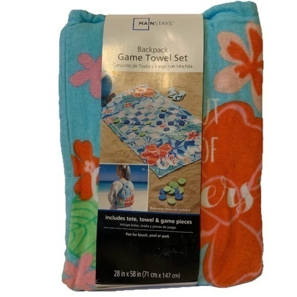 NWT. Mainstays Floral Checkers Backpack Game Towel Set